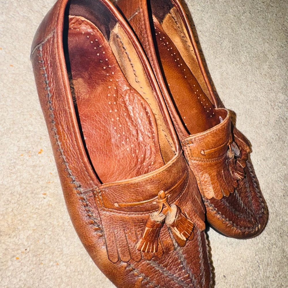 Dexter Leather Handsewn Kilt Tassel Loafers Shoes Brown USA Preppy Academia 10 M